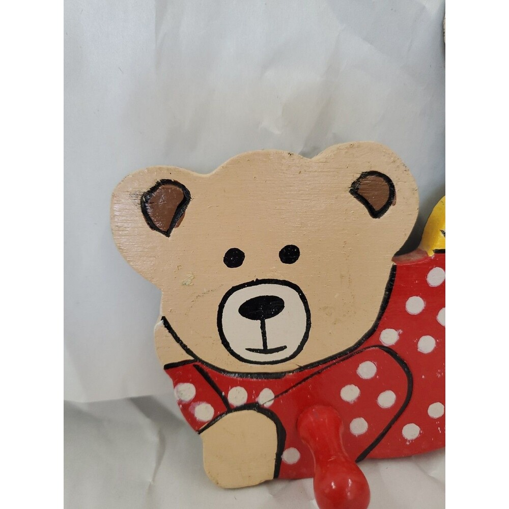 Vntg. Coat Rack Teddy Bear Trio (3 Hook) Primary‎ Colors/Children's/GrannyCore - Picture 5 of 16